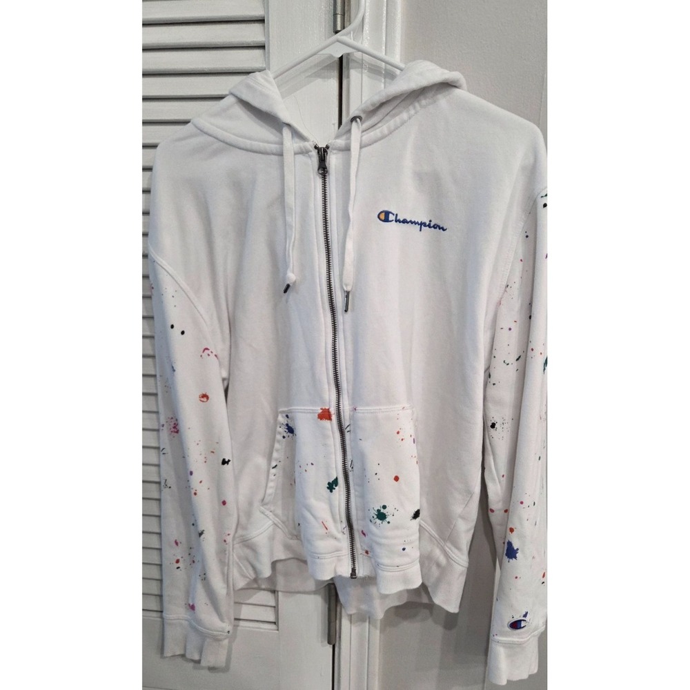 Champion Campus French Terry Paint Splatter Full Zip Hoodie Women Large W5672B